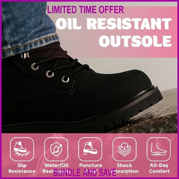 Steel Toe Work Boots Waterproof Slip Resistant Lightweight Nubuck Leather Size - Picture 5 of 7